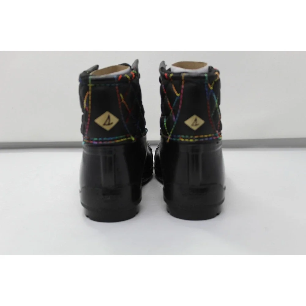 Sperry Port Rainbow Rain Duck Boots 10M Lace Up Quilted Black SCK166394